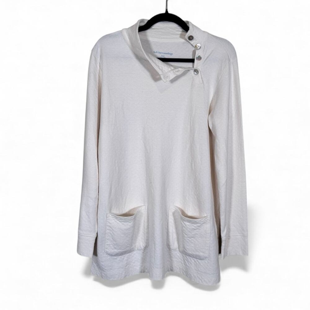 Soft Surroundings White Asymmetrical Henley Shirt Womens S Fall Casual Cozy